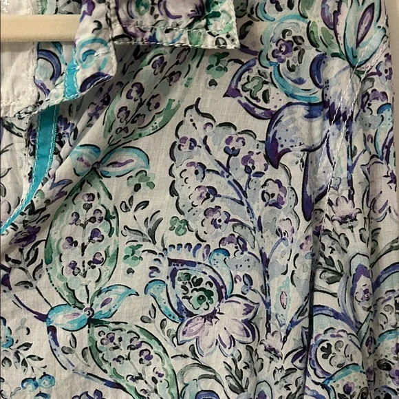 Cino Blouse Women's XL Floral Paisley Button-Down Shirt Teal/Blue Lightweight - Picture 5 of 16